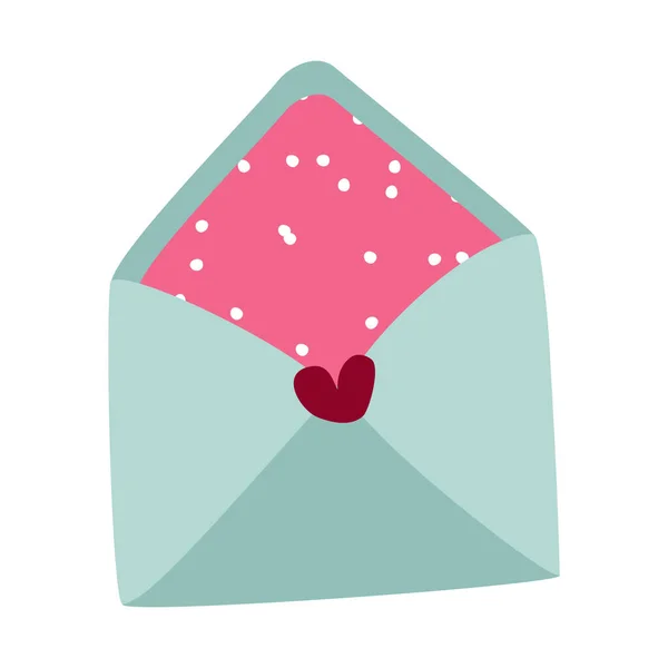 Handmade Blue Envelope Pink Insert White Dots Burgundy Heart Clipart — Stockvector