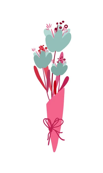 Blue Flowers Pink Goody Bag Clipart — Vettoriale Stock