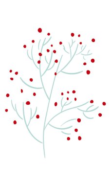 Graceful blue twig with red grains. Clipart. 