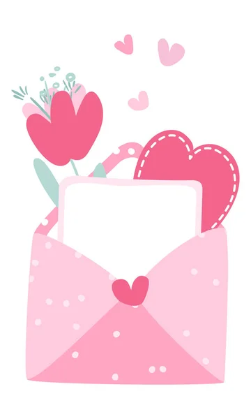 Gently Pink Envelope Pink Valentine Flower Note Hearts — 스톡 벡터