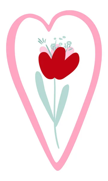 Valentine Con Flor Clipart Ilustración Plana — Vector de stock