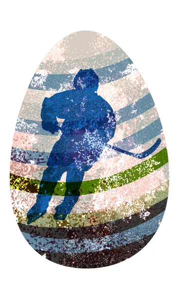 Наклейка Хокеїста Палицею Пасхальне Яйце — стоковий вектор