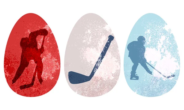 Набір Прикрашених Великодніх Яєць Хокеїстами — стоковий вектор