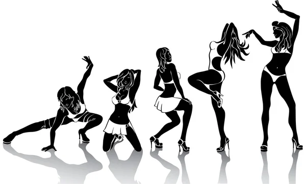 Kadın silhouettes.set beyaz bir arka plan üzerinde dans etmek.. — Stok Vektör