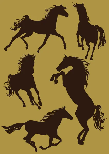Silhouette di cavalli in movimento.Vettore — Vettoriale Stock