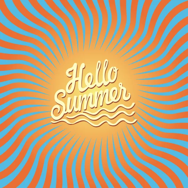 Vector. Olá verão! Twirl laranja ornamento azul e texto . — Vetor de Stock