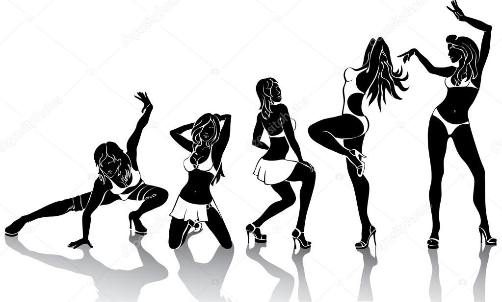 Dancing female silhouettes.Set on a white background.