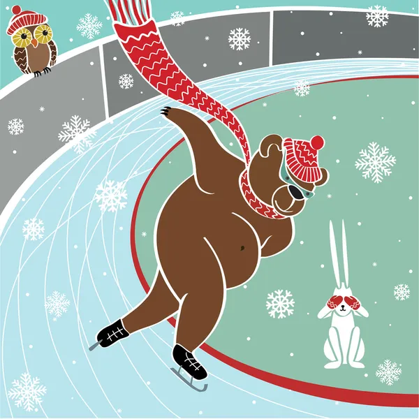 En brun Björn är sprinter skating.vector humoristiska illustration — Stock vektor