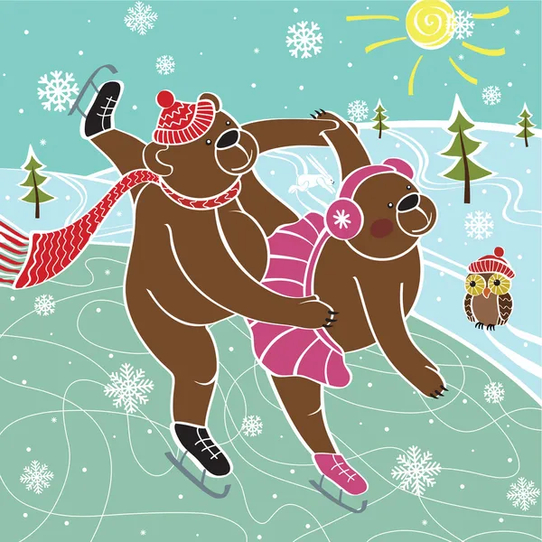 Two brown bears skaters skated.Vector humorous illustration — Stock Vector