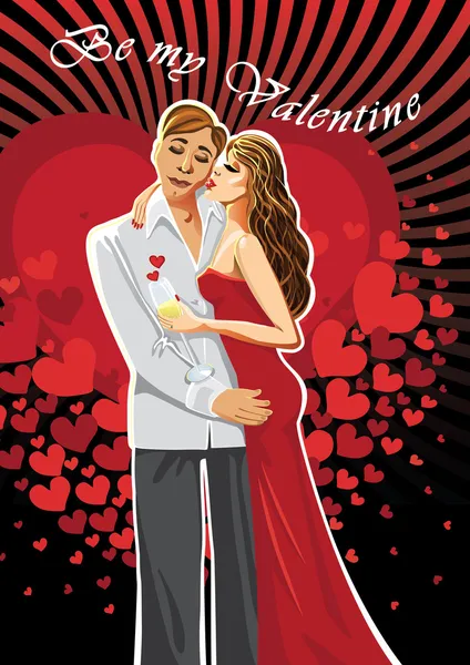 Embrasser les amoureux homme et femme.Soyez ma valentine.Illustration — Image vectorielle