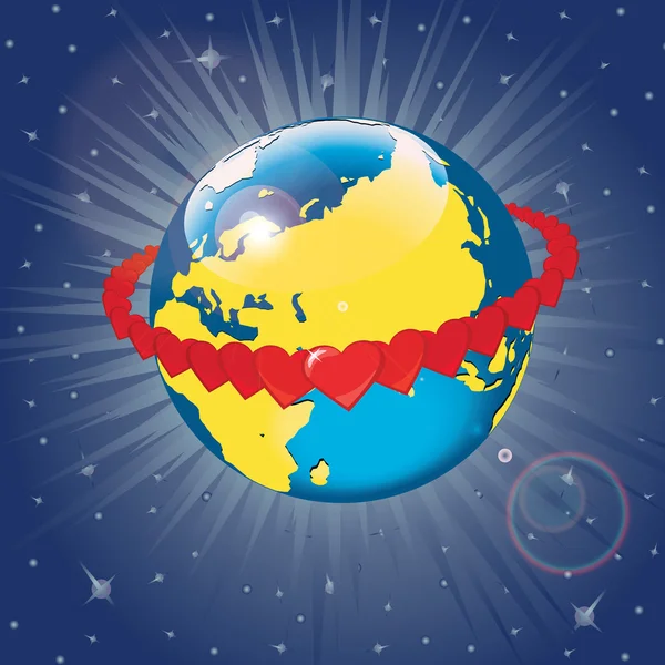 Baan van harten rond van planeet earth.vector illustratie — Stockvector