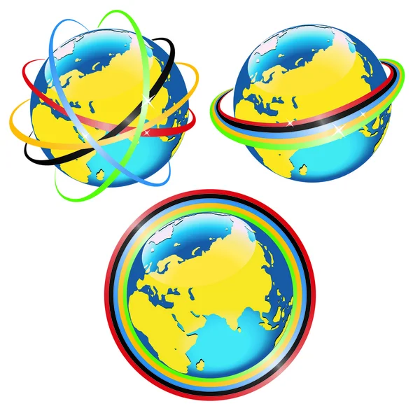 Ensemble de la planète Terre avec des symboles du mouvement olympique .Vector — Image vectorielle