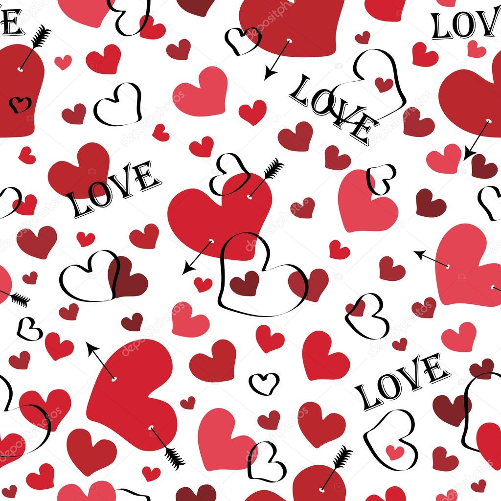 Heart with arrow and with word love. Seamless pattern. Vector