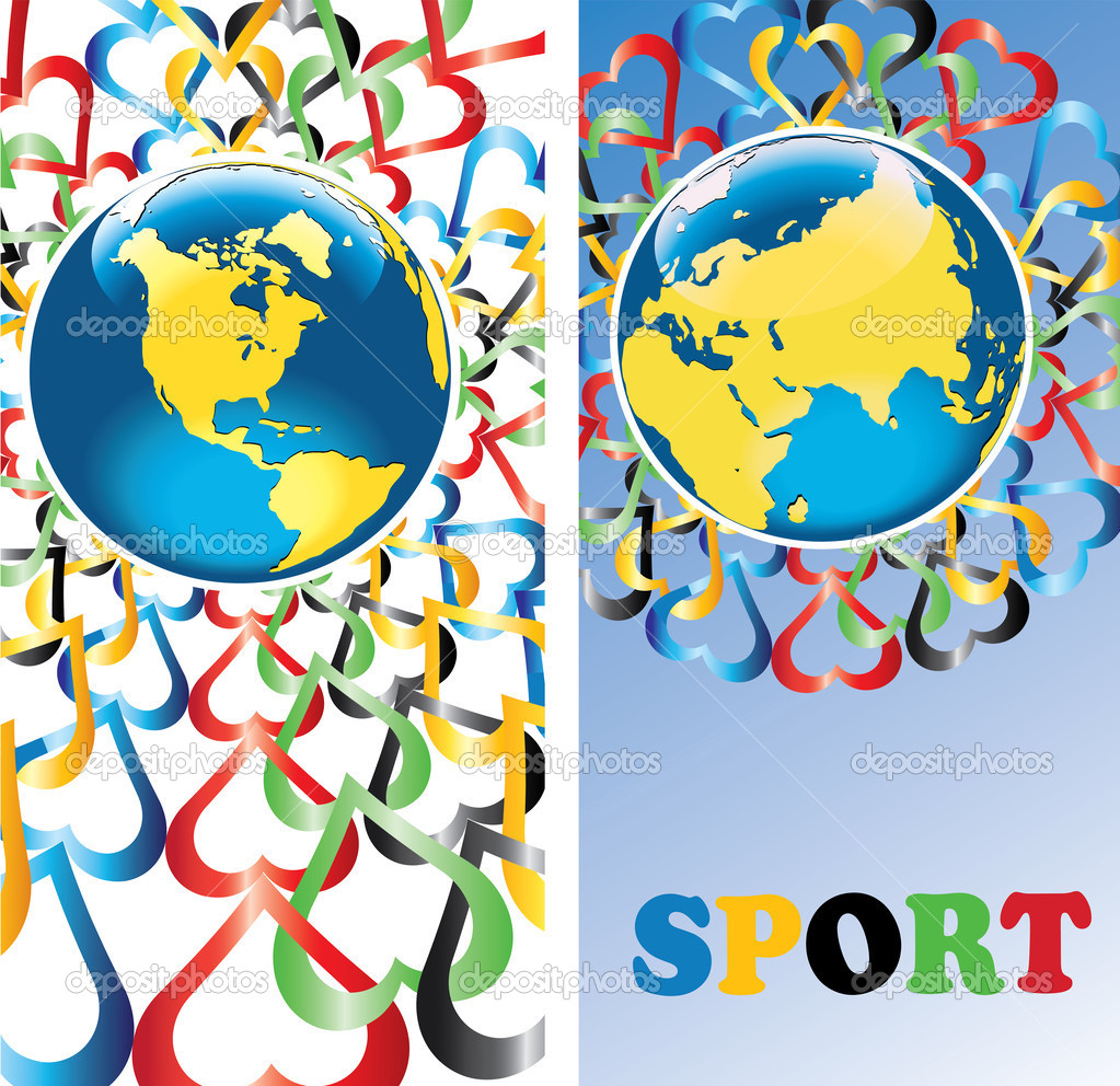 Planet Earth with hearts in Olympic colors.Banners.Vector