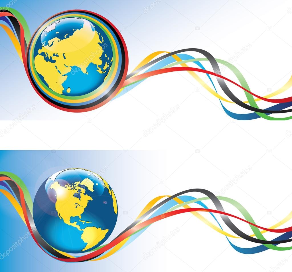 Planet Earth in Olympic rings and tape.Banners.Vector