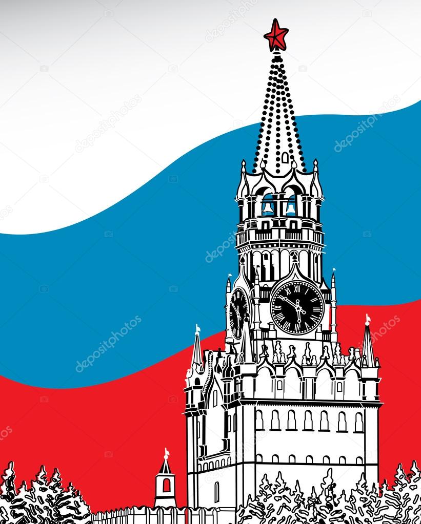 The Moscow Kremlin. Flag Of Russia.Vector