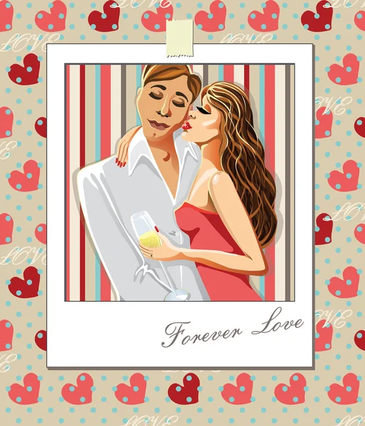 Kissing couple. Polaroid picture on the wall — Stock Vector