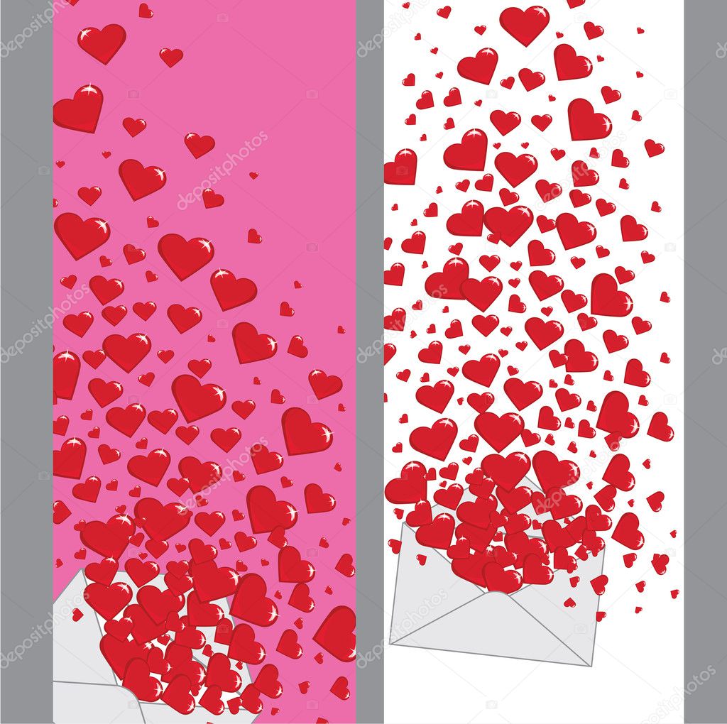 Love letter with hearts Valentines.Vertical Banners.Vector