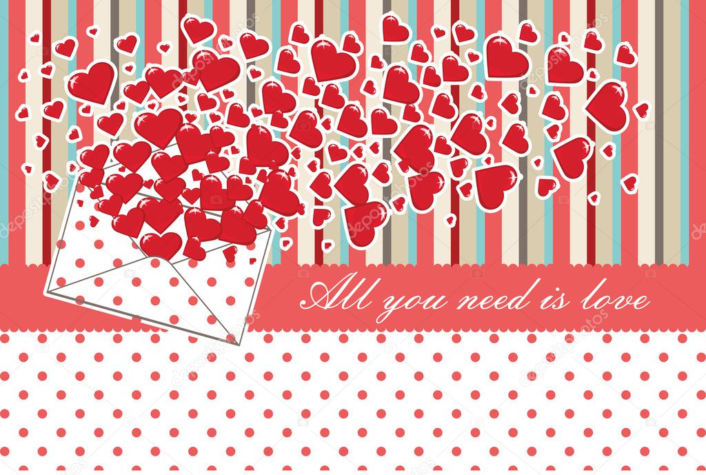 Vintage Valentines Design Template with hearts and polka dot