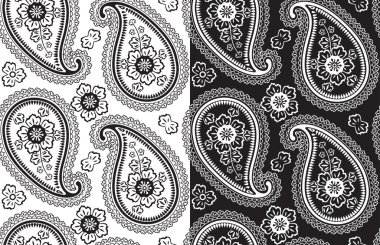 Paisley fabric seamless vector pattern.Black and White clipart