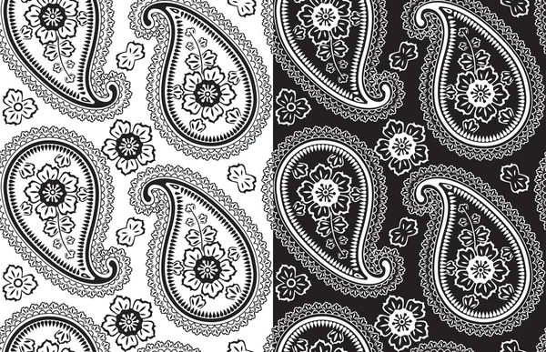 Paisley fabric seamless vector pattern.Black and White — Stock Vector
