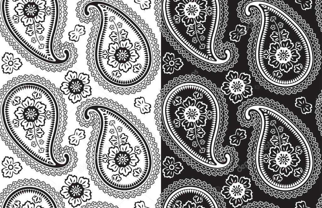 Paisley fabric seamless vector pattern.Black and White