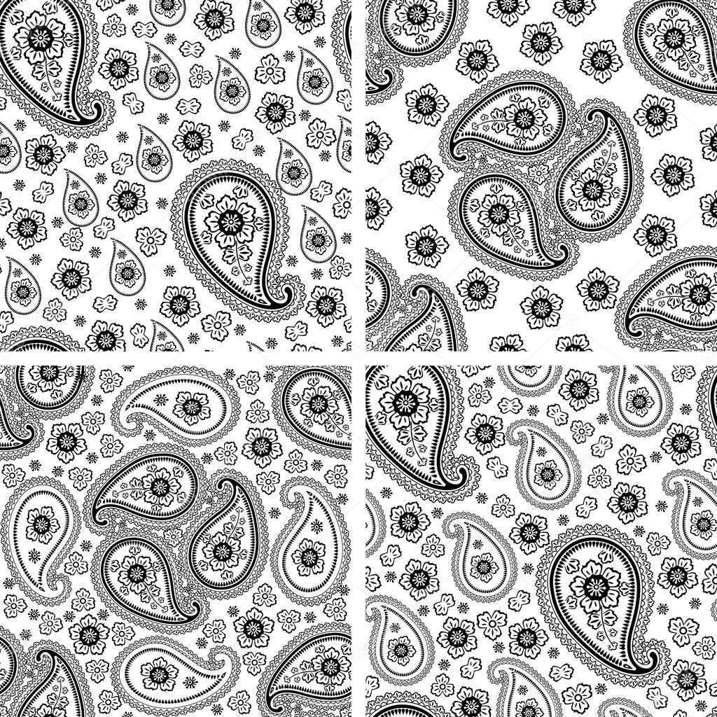 Set of Paisley fabric seamless vector pattern