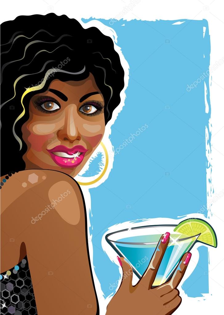 Portrait of fanny mulattos girl with coctail.Illustrstion