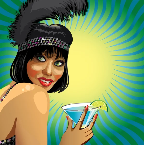 Portret van fanny teef met coctail.illustrstion — Stockvector