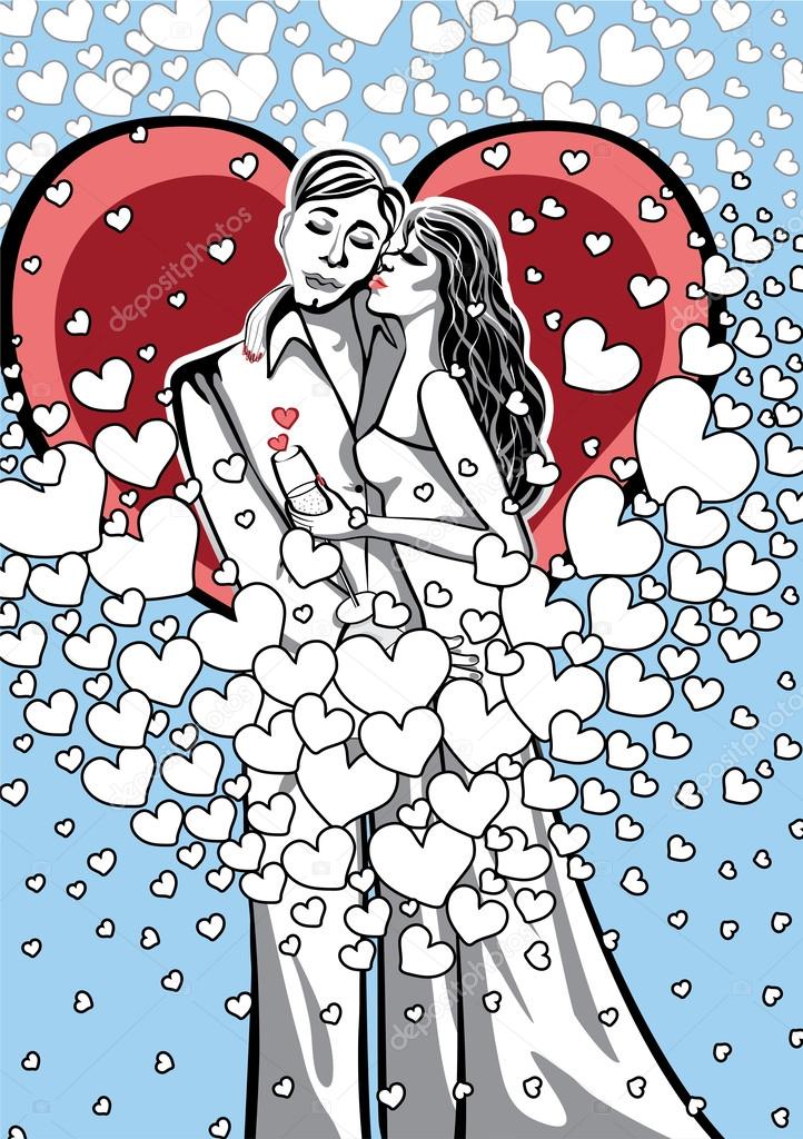 KissingLovers man and woman.Graphic Illustration