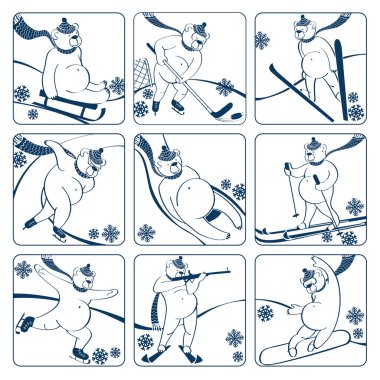 Kış sport.graphics mizah resimde beyaz ayı dizi oynuyor