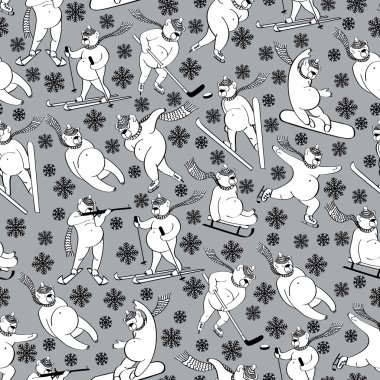 beyaz ayı kış sport.seamless pattern.humor oynuyor