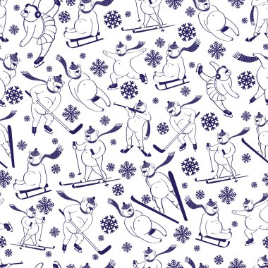 beyaz ayı kış sport.seamless vektör desen çalış.