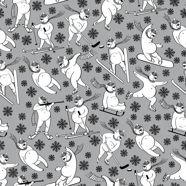 白色的熊起冬季 sport.seamless pattern.humor — 图库矢量图片