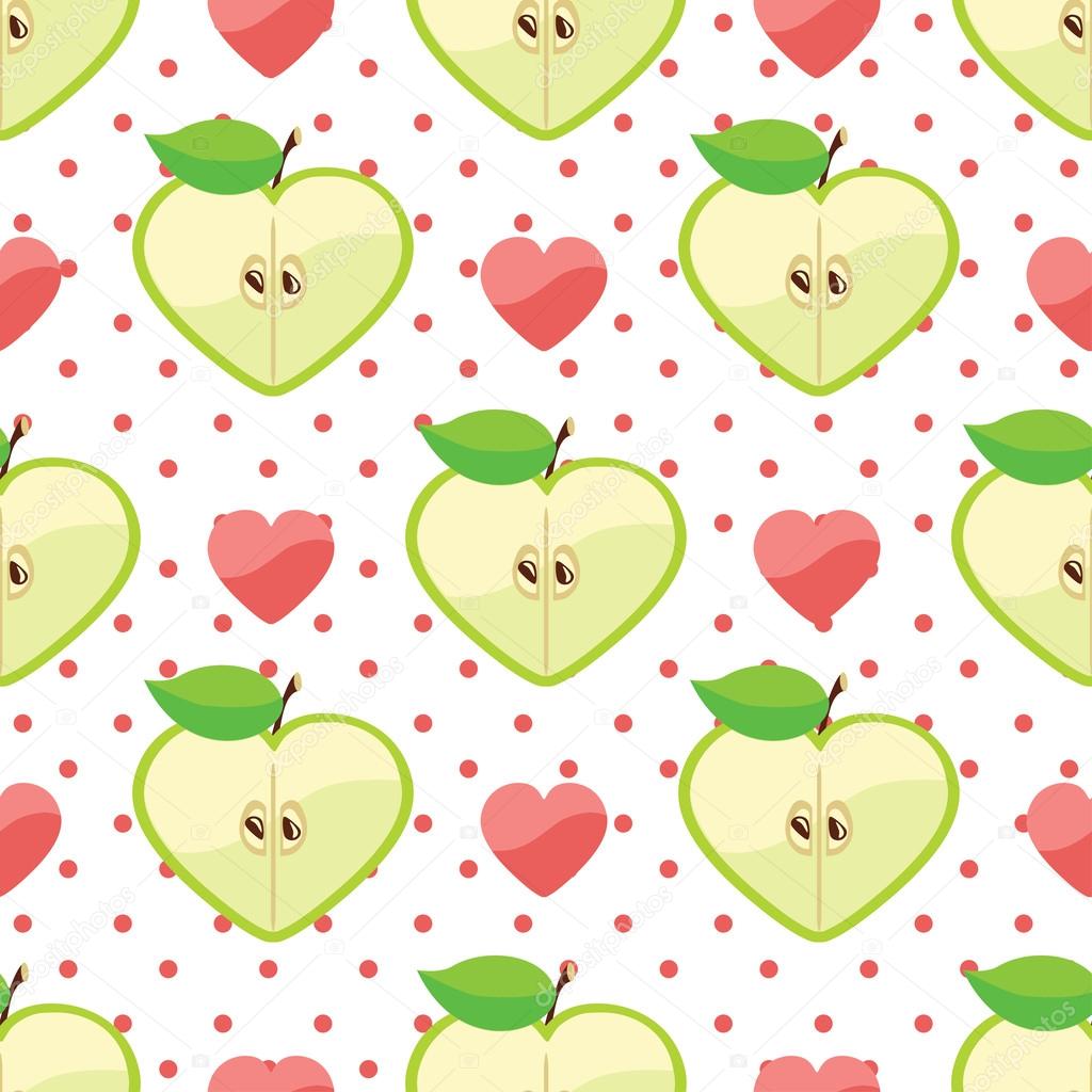 Heart of apples,hearts and polka dot in seamless pattern