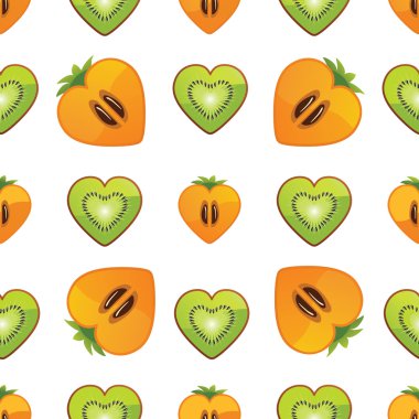 Seamless pattern of kiwi, persimmon in Heart clipart