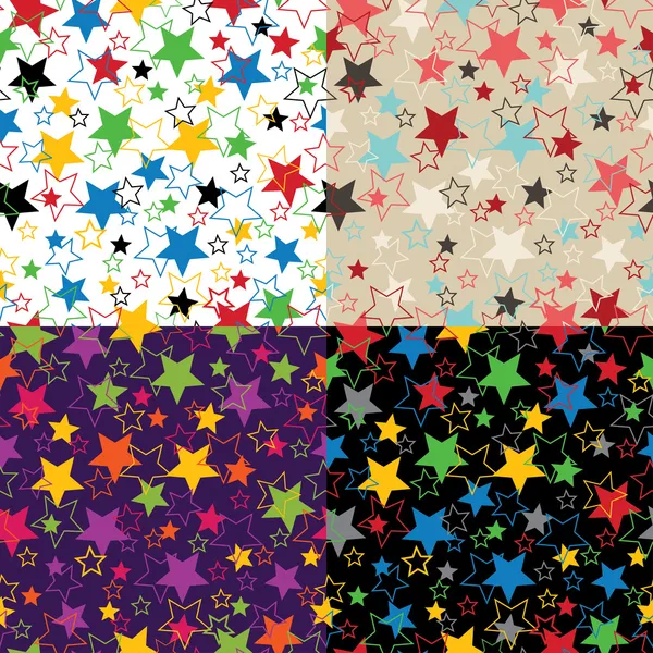 Estrellas de cinco colores.Establecer patrón o fondo sin costuras — Archivo Imágenes Vectoriales