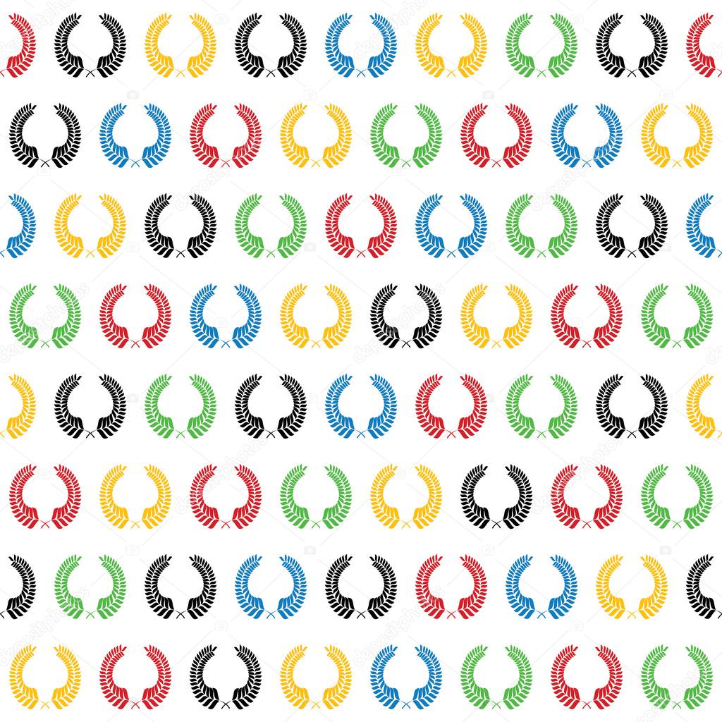 Laurel wreath in seamless pattern of Olympic colors. Vector