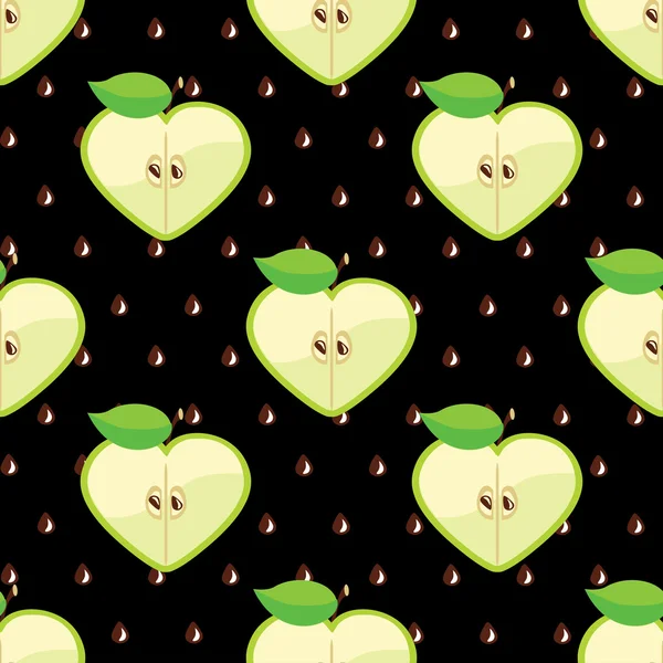 Heart of apples in seamless pattern on seeds background — Stock Vector