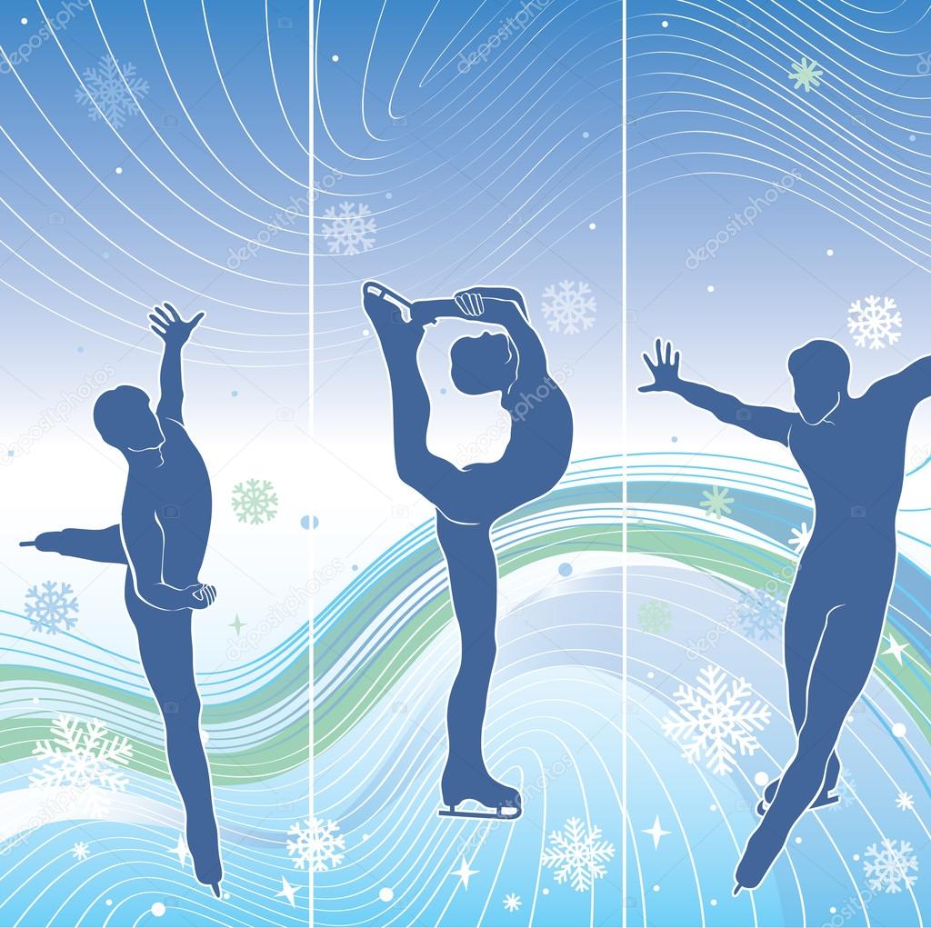Man skaters in abstract background.Three vertical banner. Winter