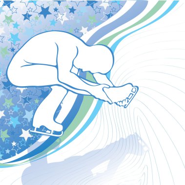 Artistik Patinaj vector silhouettes buz üzerinde hareket erkekler