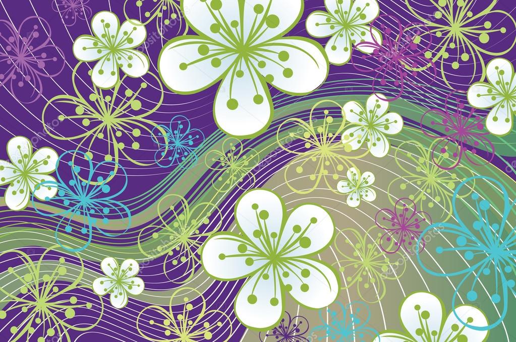 Spring background. Flowers and lines on the abstract background