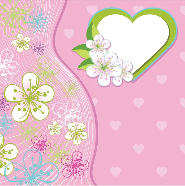 Design for wedding template.Spring flowers,line ,heart backgroun — Stock Vector