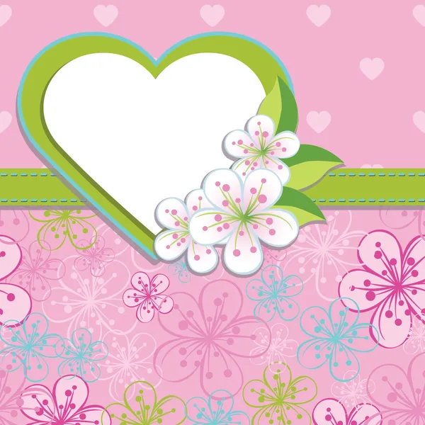 Printemps Design template.Cherry fleurs fond et coeur — Image vectorielle