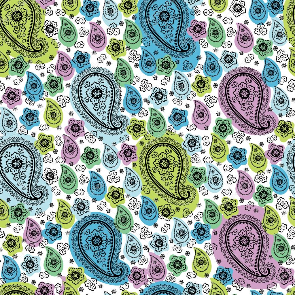 Paisley fabric seamless vector pattern.Cool color