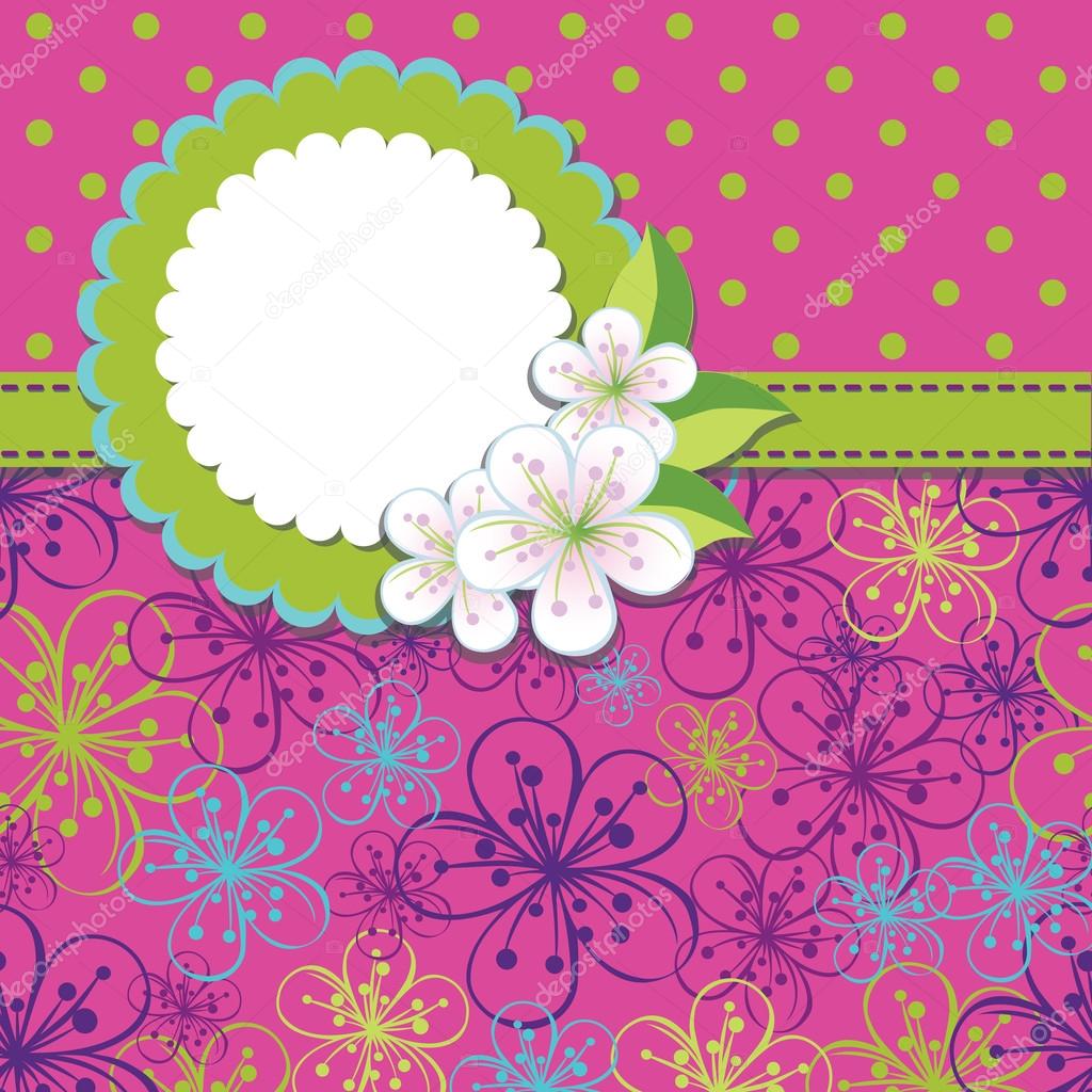 Spring Design template.Cherry flowers background and polka dot