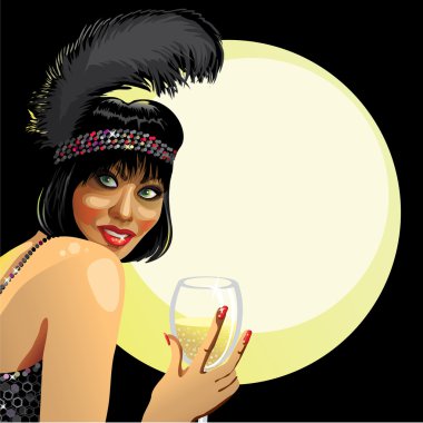 Kız champagne.moon background.retro bardak
