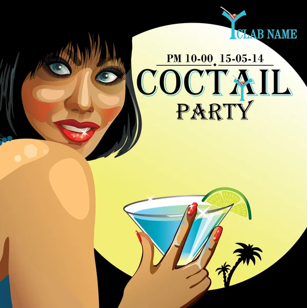 Coctail.coctail party.design テンプレートで笑顔の女の子 — ストックベクタ
