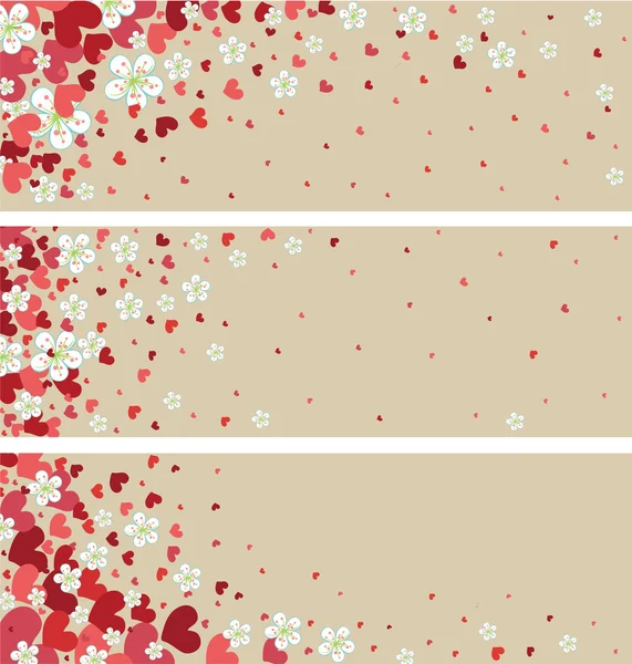 Banderoller med körsbär blommor och hearts.spring design — Stock vektor