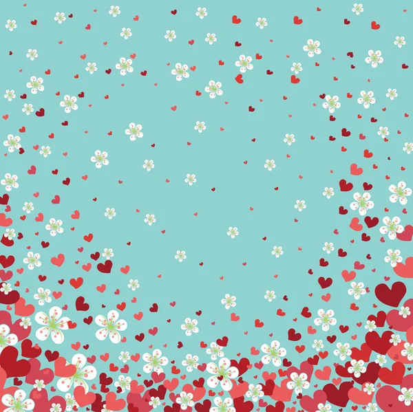 Fondo corazón con flores de cereza.Diseño pringoso — Archivo Imágenes Vectoriales